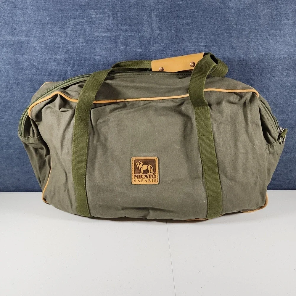 Micato Safaris Green Large Duffle Bag Canvas Olive Green Lion Logo - Picture 5 of 13
